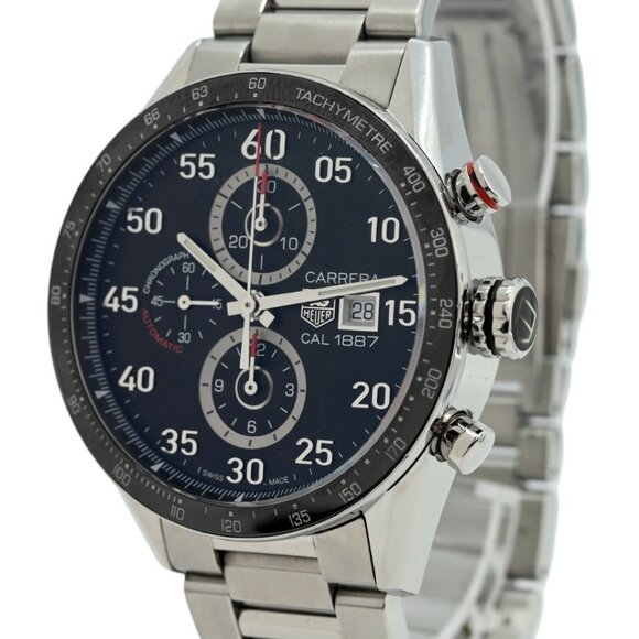 Tag Heuer 44mm Mens Carrera Automatic Black Dial Chrono Cal 1887 Watch - Picture 2 of 8